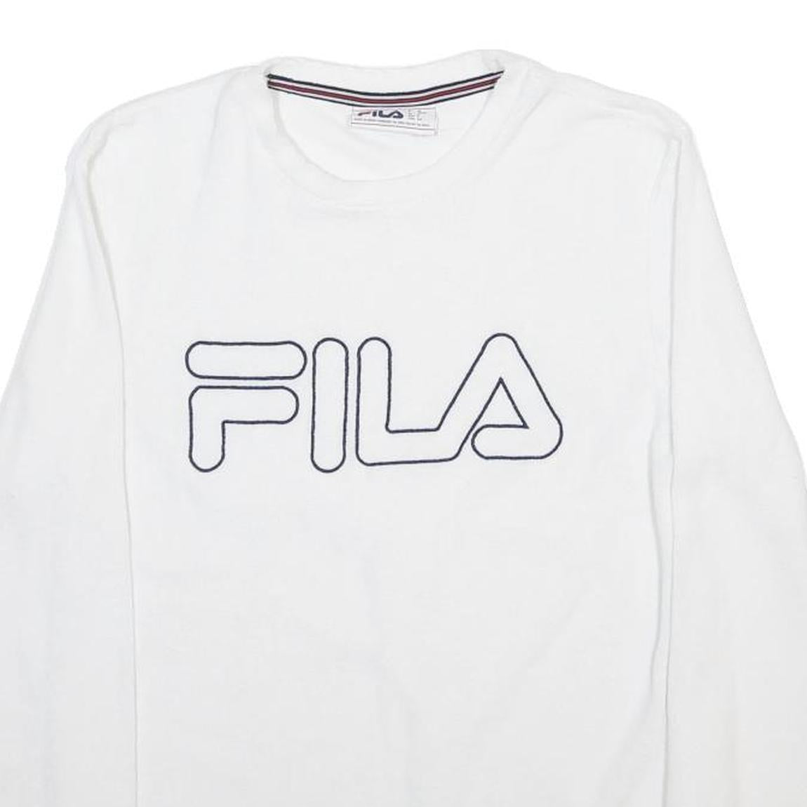 FILA Mens White Crew Neck S Cotton Blend Pullover Sweatshirt Logo