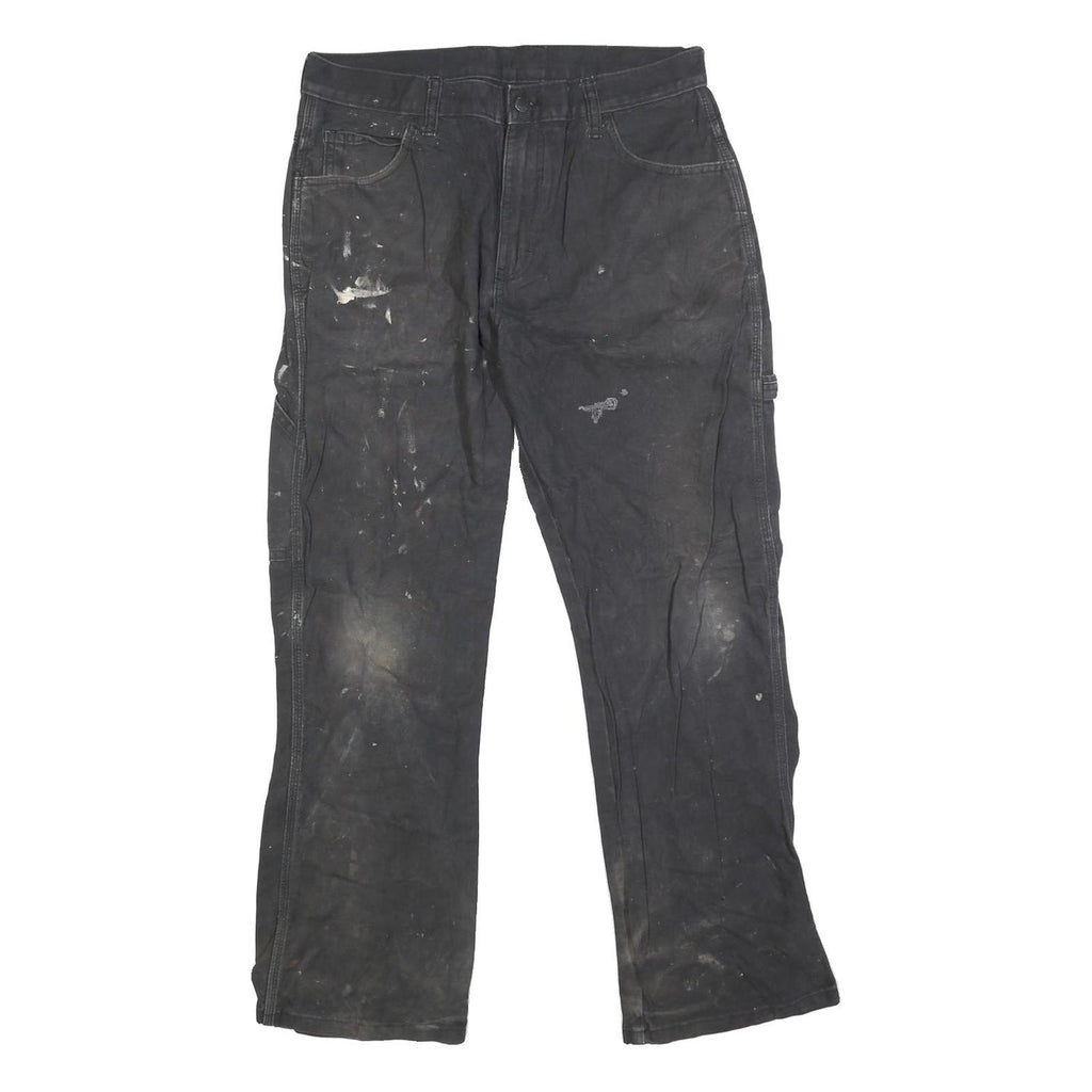 DICKIES Mens Cotton Blend Black Regular Straight Trousers W34 L29 Workwear Zip