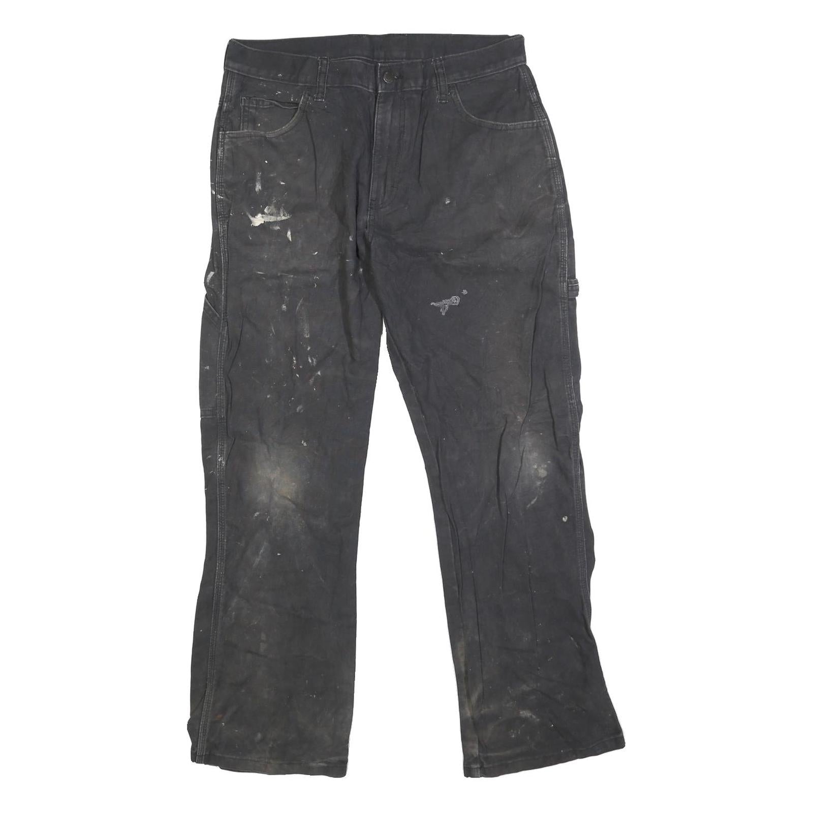 DICKIES Mens Cotton Blend Black Regular Straight Trousers W34 L29 Workwear Zip