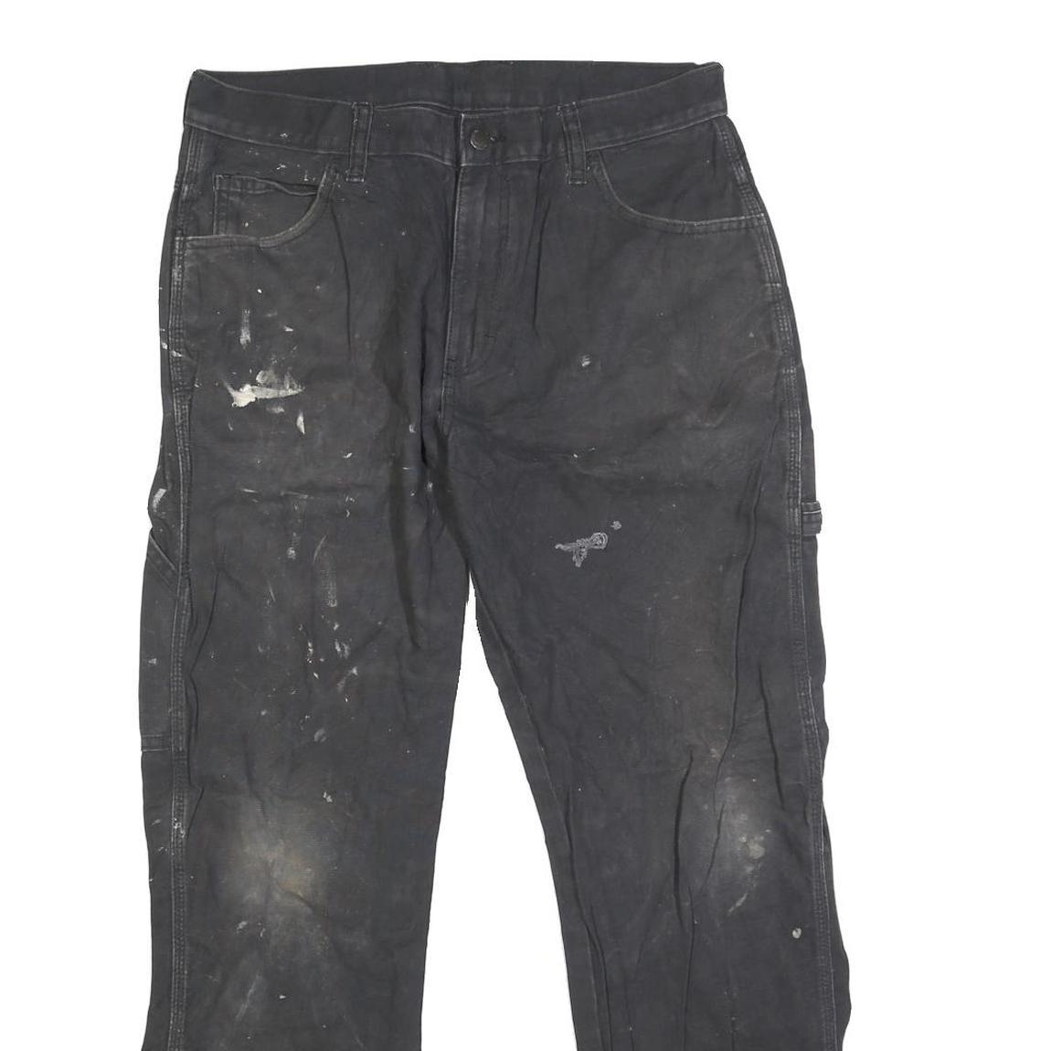 DICKIES Mens Cotton Blend Black Regular Straight Trousers W34 L29 Workwear Zip