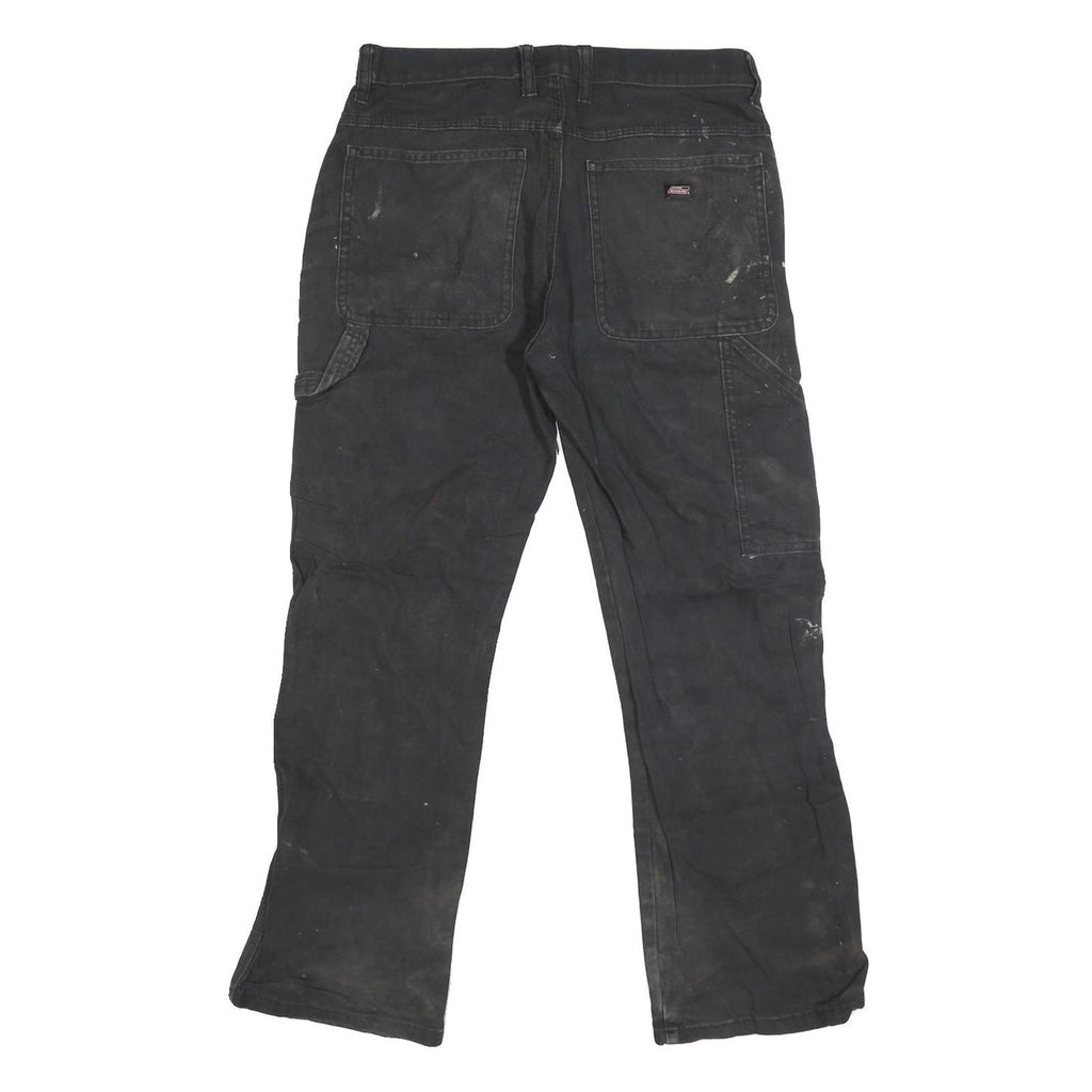 DICKIES Mens Cotton Blend Black Regular Straight Trousers W34 L29 Workwear Zip
