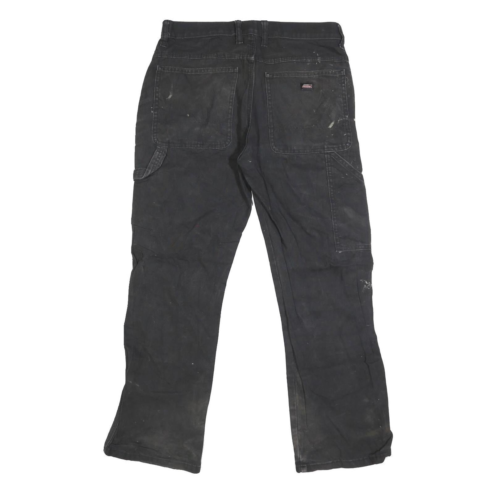 DICKIES Mens Cotton Blend Black Regular Straight Trousers W34 L29 Workwear Zip