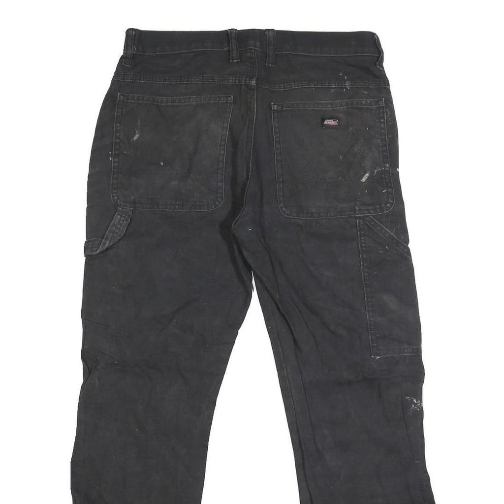 DICKIES Mens Cotton Blend Black Regular Straight Trousers W34 L29 Workwear Zip