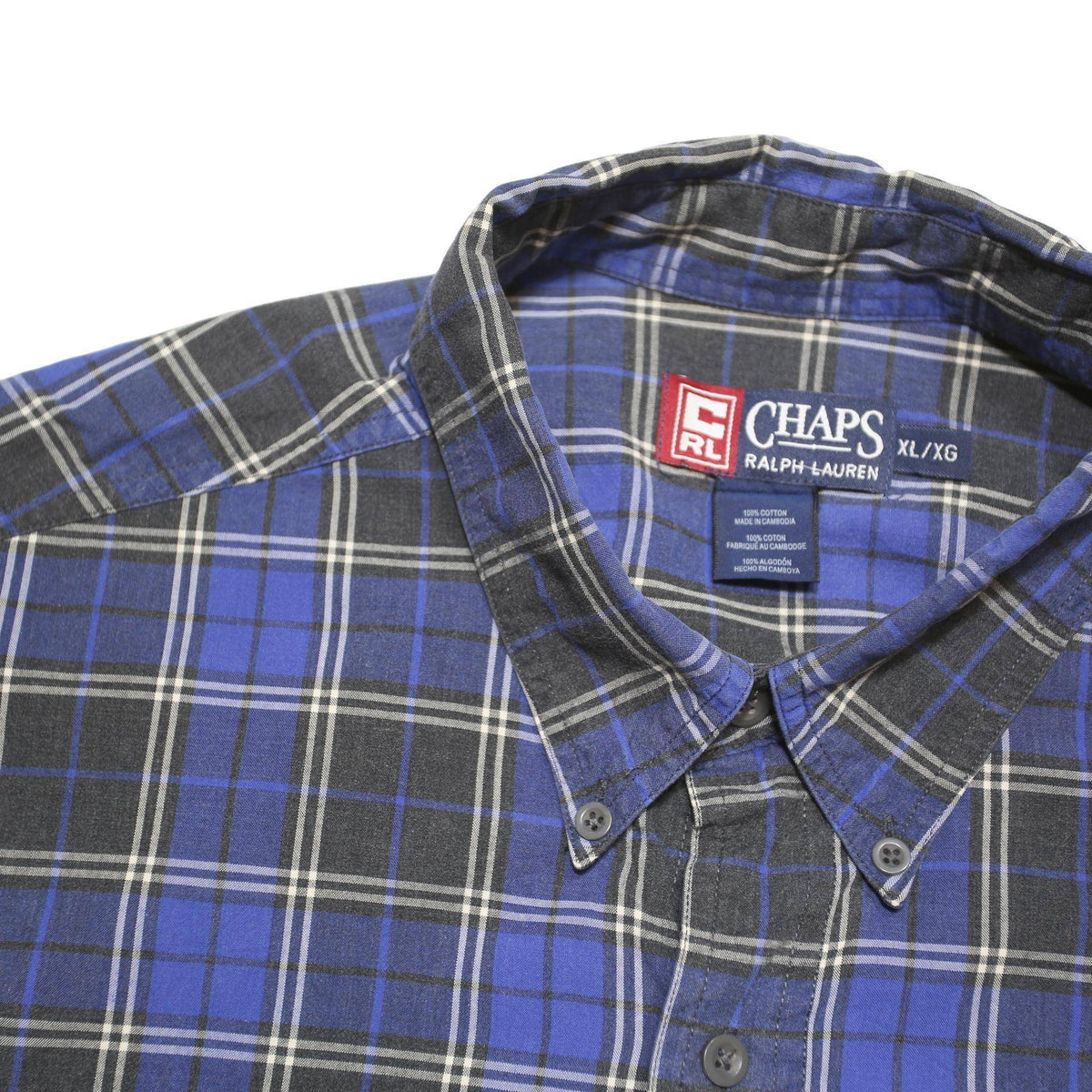 CHAPS RALPH LAUREN Mens Blue & Black Check Shirt XL Button Down Long Sleeve