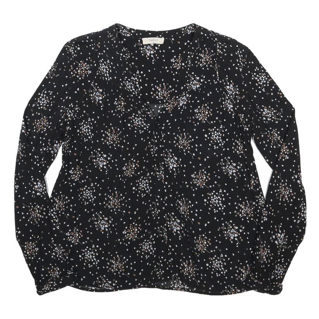 BA&SH Womens Black Printed Top Long Sleeve Round Neck XS Viscose Blouse