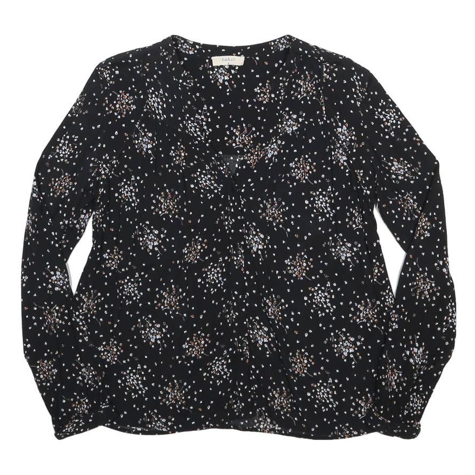 BA&SH Womens Black Printed Top Long Sleeve Round Neck XS Viscose Blouse