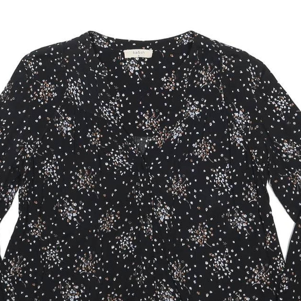 BA&SH Womens Black Printed Top Long Sleeve Round Neck XS Viscose Blouse