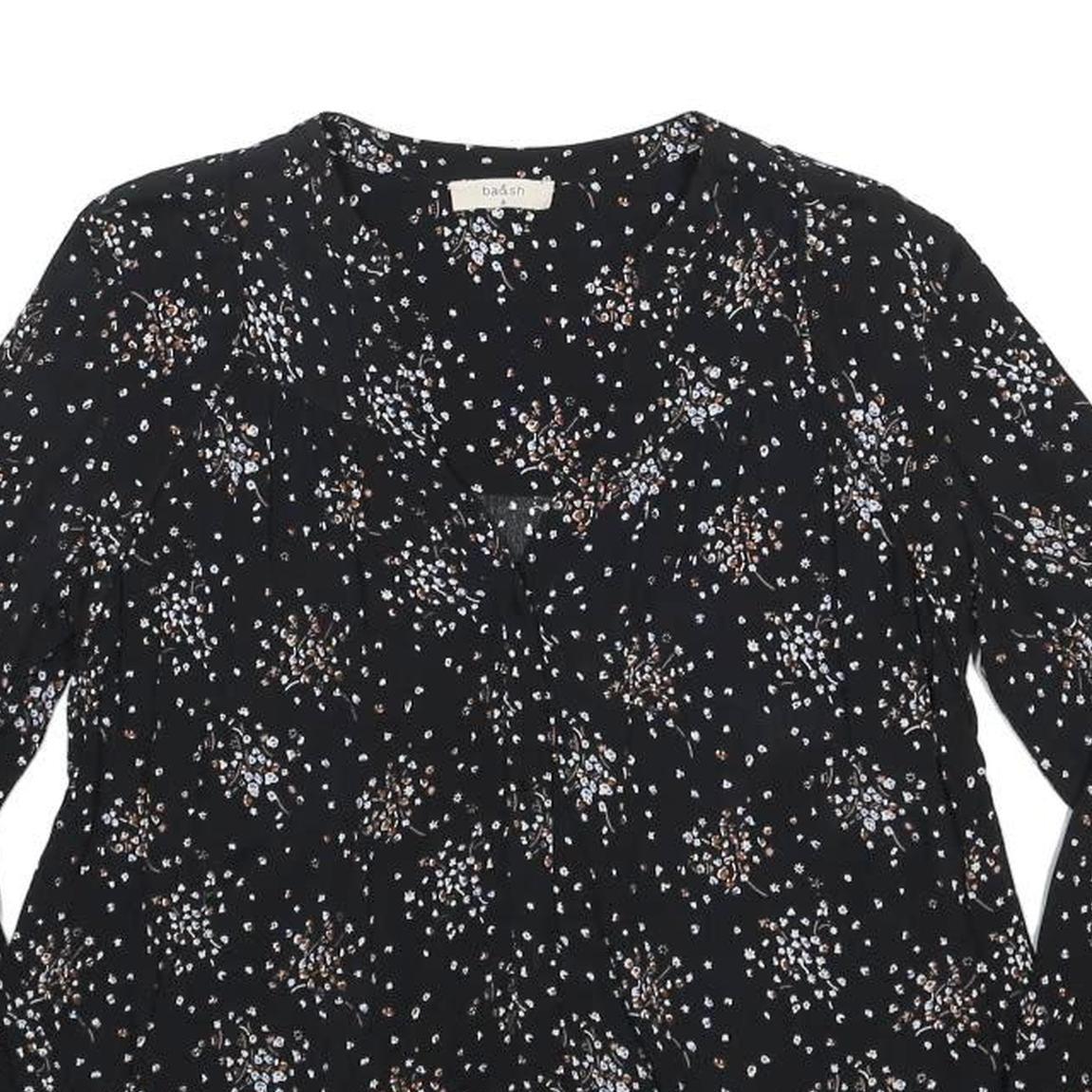 BA&SH Womens Black Printed Top Long Sleeve Round Neck XS Viscose Blouse