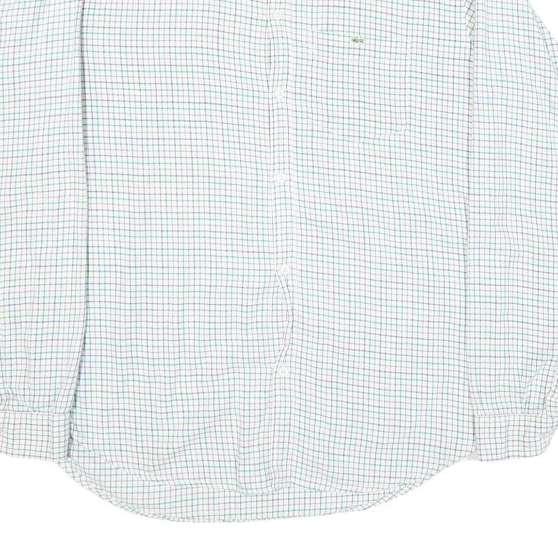 LACOSTE Mens White & Green Checked Cotton Blend Shirt XL Relaxed Fit Casual