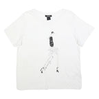 DKNY Womens White Graphic Print Cotton Blend Basic Short Sleeve Crew Neck XL