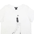 DKNY Womens White Graphic Print Cotton Blend Basic Short Sleeve Crew Neck XL