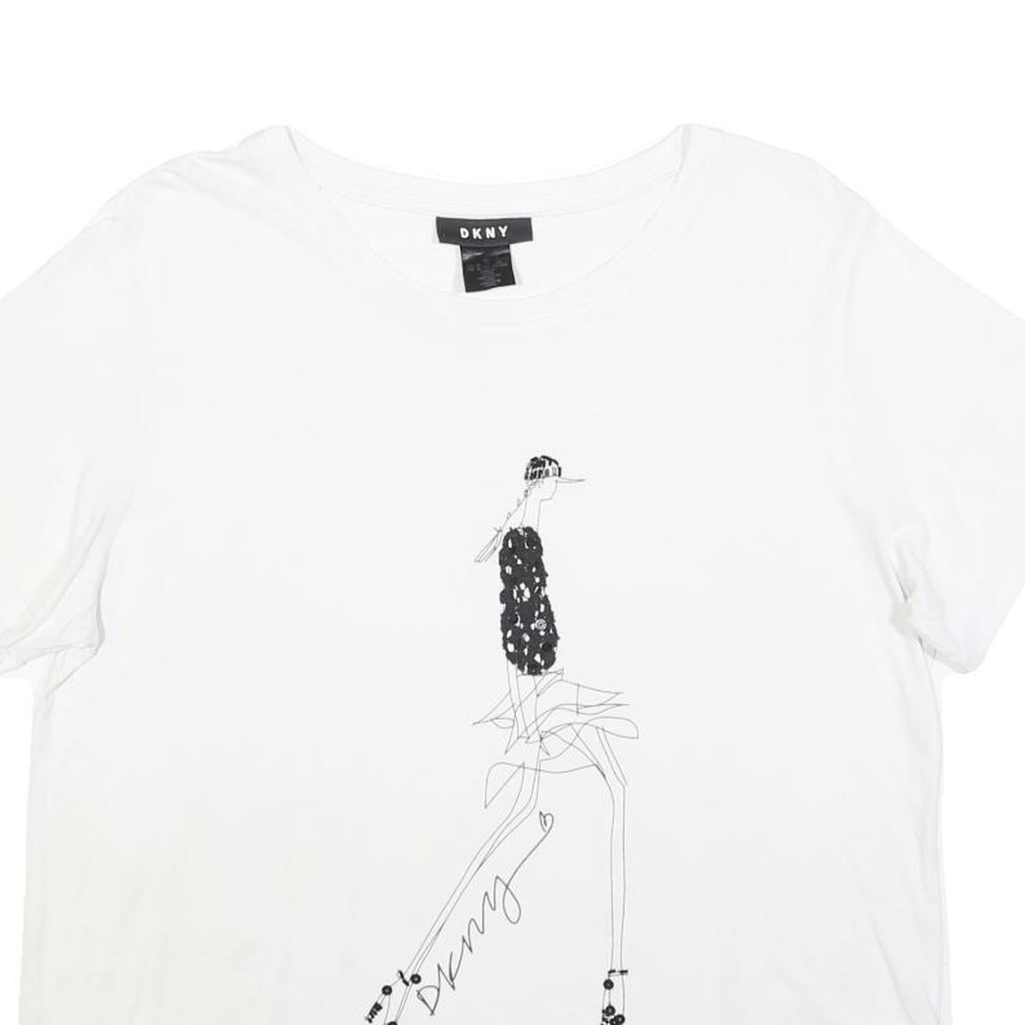 DKNY Womens White Graphic Print Cotton Blend Basic Short Sleeve Crew Neck XL