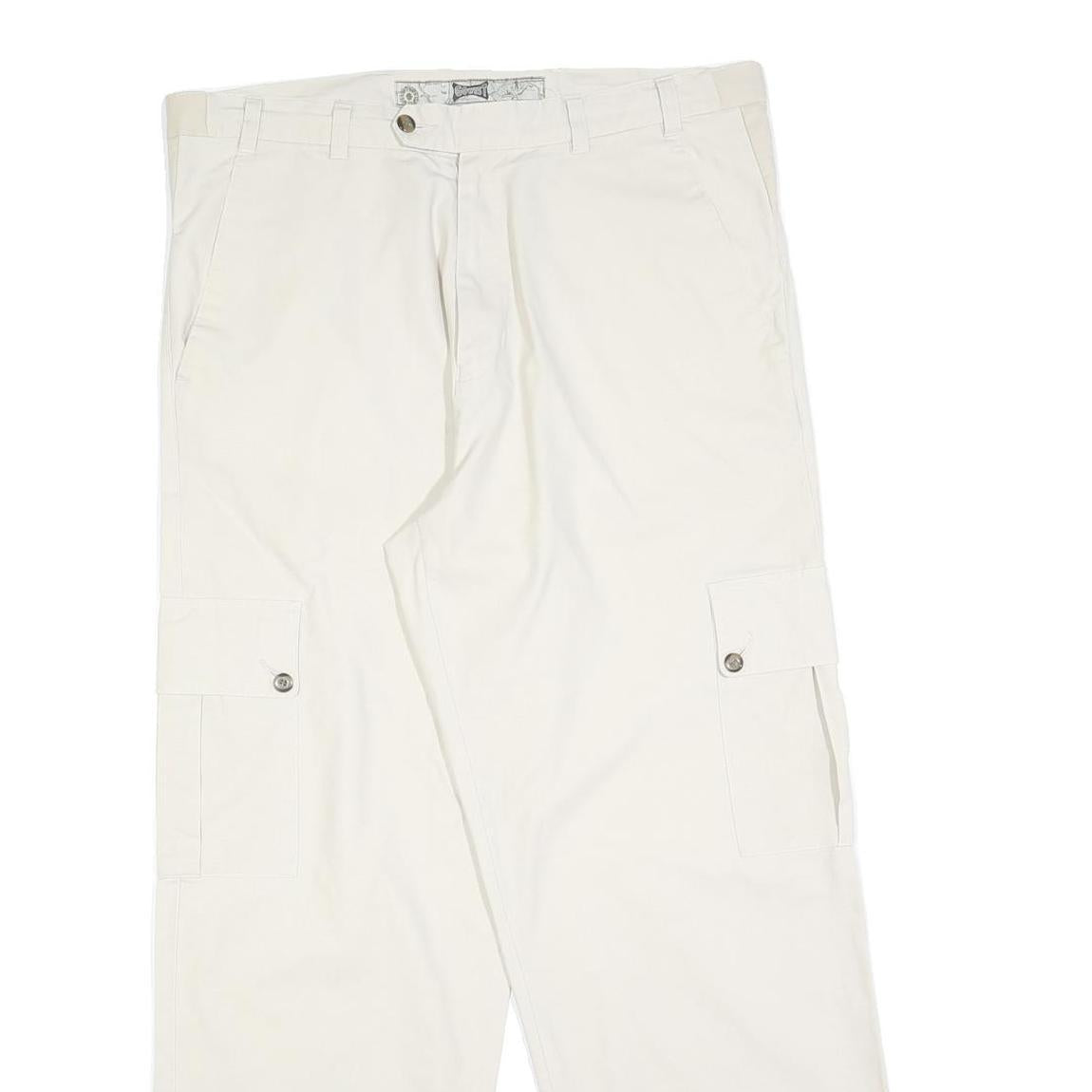 GO WEST Mens Cotton Blend White Regular Cargo Trousers W35 L30 Workwear Zip