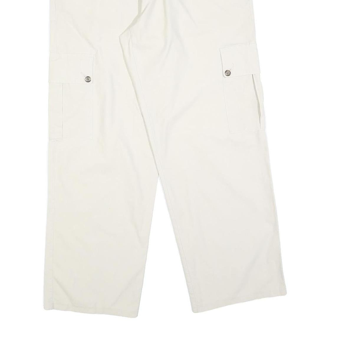 GO WEST Mens Cotton Blend White Regular Cargo Trousers W35 L30 Workwear Zip
