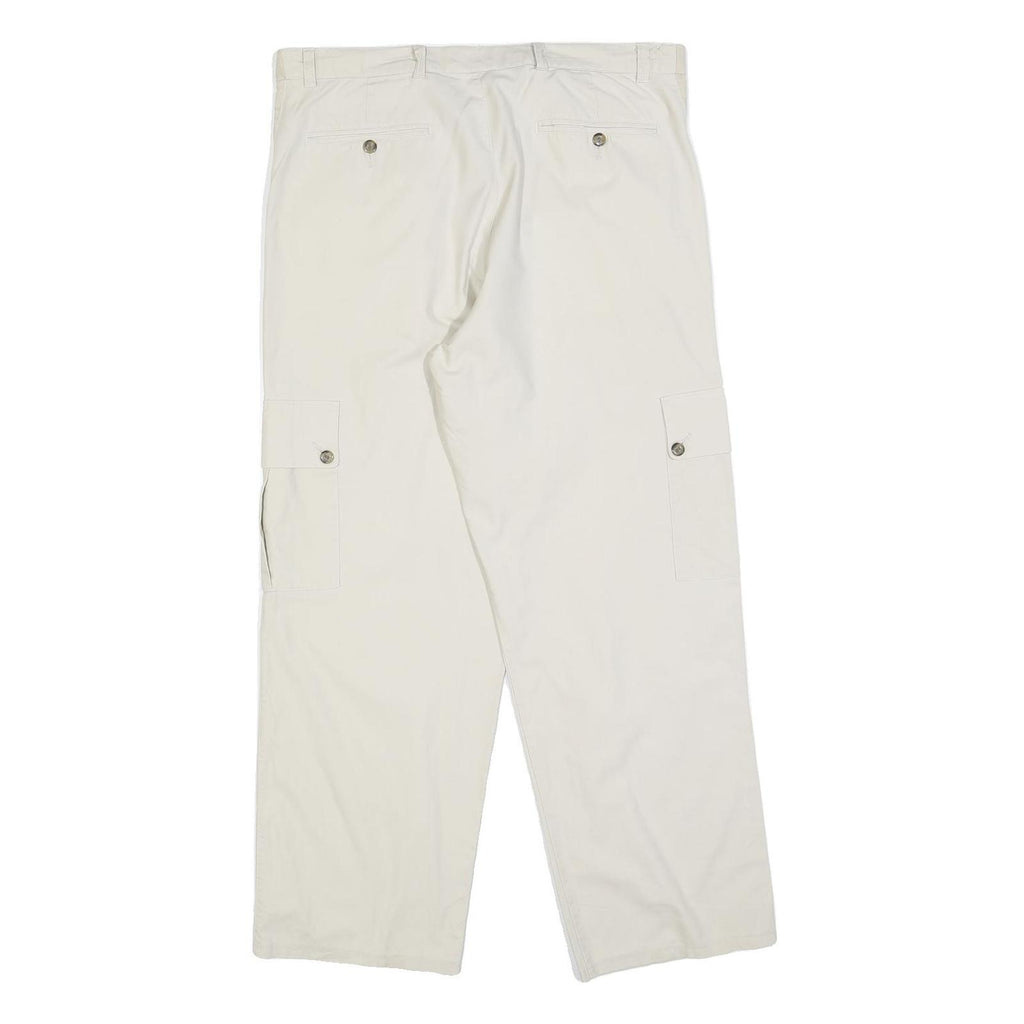 GO WEST Mens Cotton Blend White Regular Cargo Trousers W35 L30 Workwear Zip