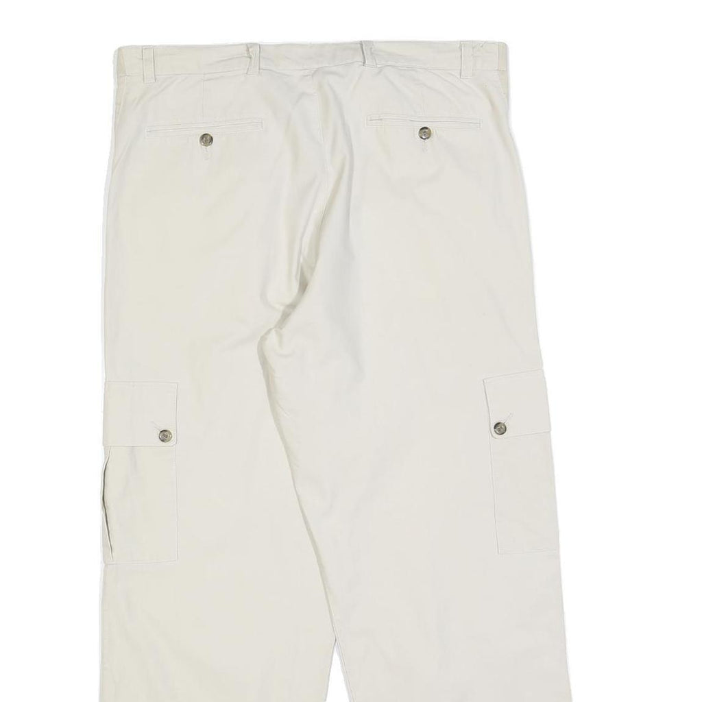 GO WEST Mens Cotton Blend White Regular Cargo Trousers W35 L30 Workwear Zip
