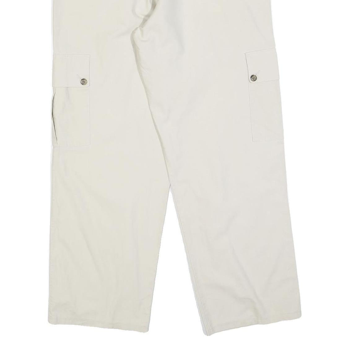 GO WEST Mens Cotton Blend White Regular Cargo Trousers W35 L30 Workwear Zip