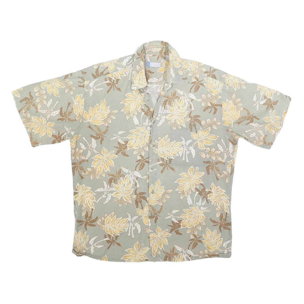 HALF MOON BAY Mens Beige & Brown Floral Cotton Shirt L Summer Casual Hawaiian