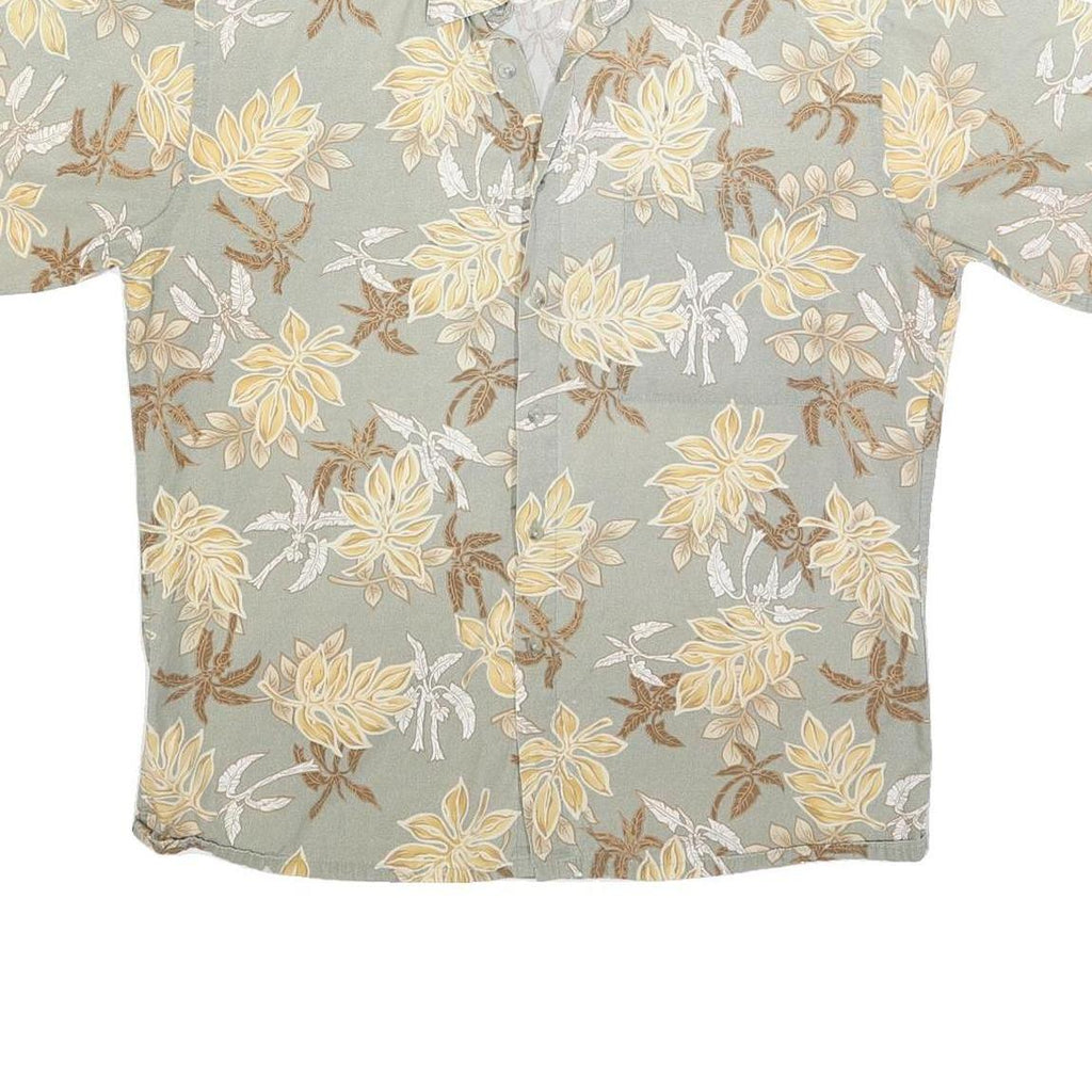 HALF MOON BAY Mens Beige & Brown Floral Cotton Shirt L Summer Casual Hawaiian