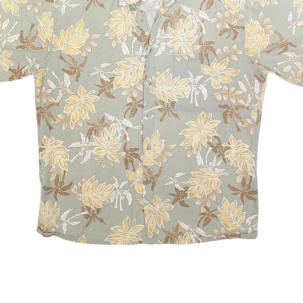 HALF MOON BAY Mens Beige & Brown Floral Cotton Shirt L Summer Casual Hawaiian