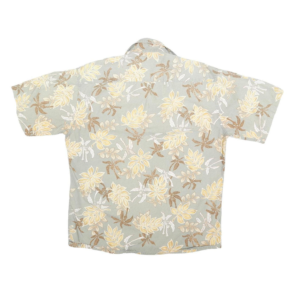 HALF MOON BAY Mens Beige & Brown Floral Cotton Shirt L Summer Casual Hawaiian