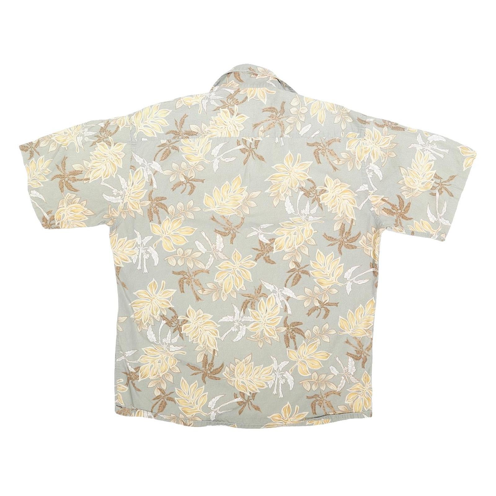 HALF MOON BAY Mens Beige & Brown Floral Cotton Shirt L Summer Casual Hawaiian