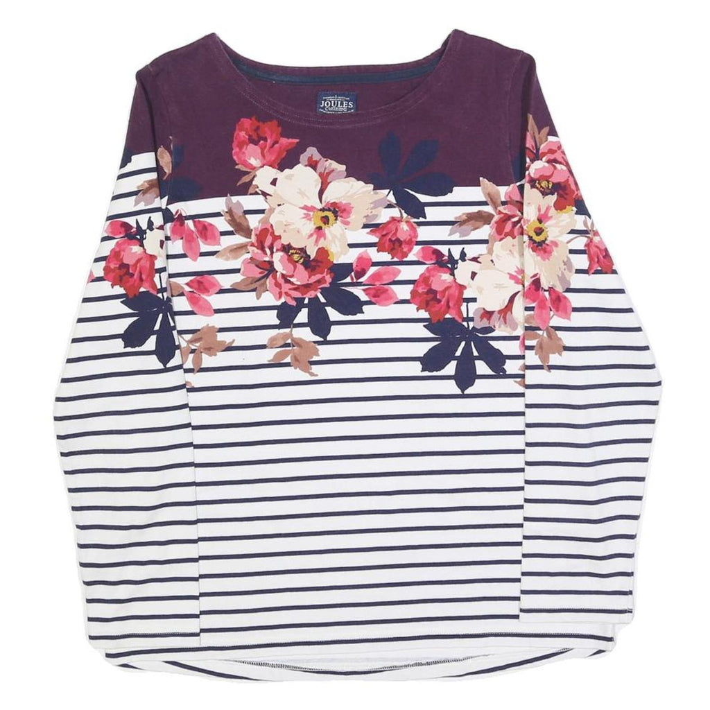 JOULES Womens Navy & White Stripe Floral Print Cotton Blend Top Long Sleeve
