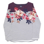 JOULES Womens Navy & White Stripe Floral Print Cotton Blend Top Long Sleeve