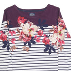 JOULES Womens Navy & White Stripe Floral Print Cotton Blend Top Long Sleeve