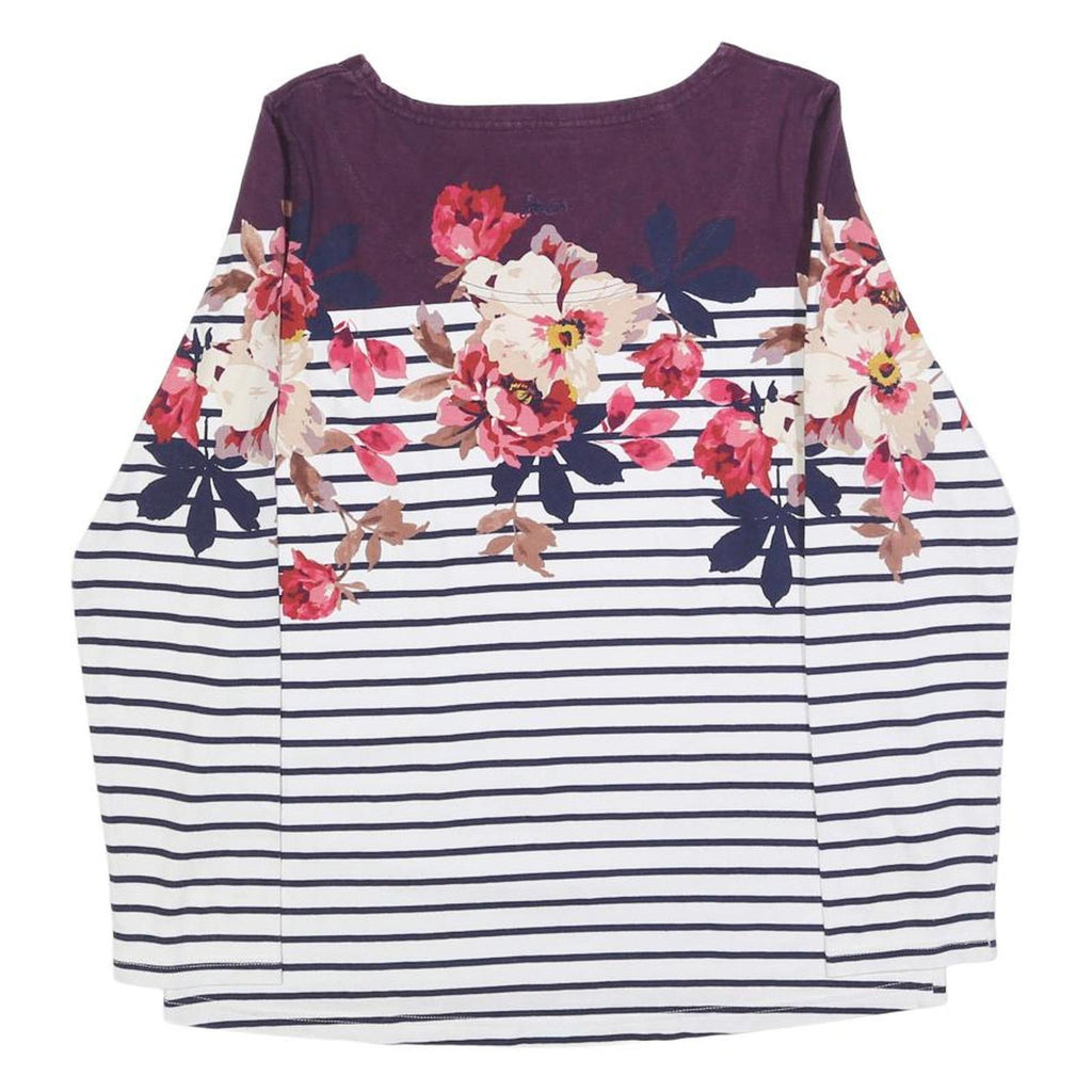 JOULES Womens Navy & White Stripe Floral Print Cotton Blend Top Long Sleeve