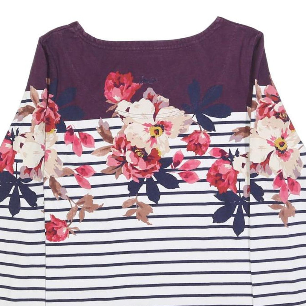 JOULES Womens Navy & White Stripe Floral Print Cotton Blend Top Long Sleeve