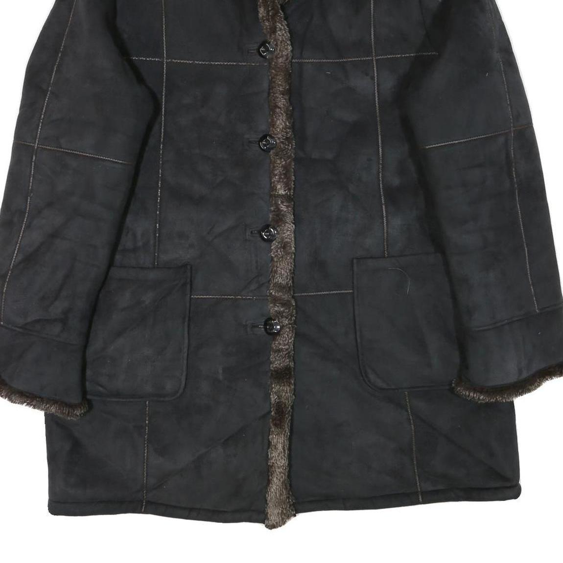 MANTEAUX Womens Black Faux Fur Collar Button Jacket XL Polyester Blend Warm