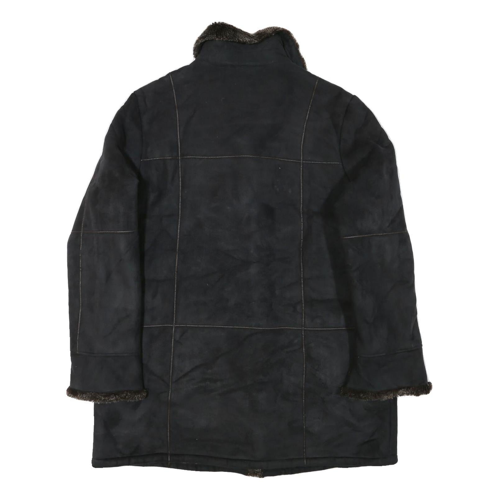 MANTEAUX Womens Black Faux Fur Collar Button Jacket XL Polyester Blend Warm