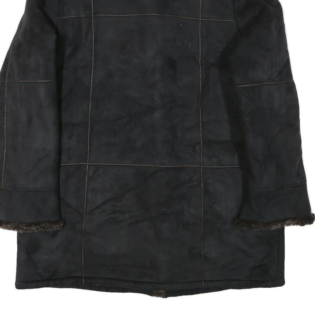 MANTEAUX Womens Black Faux Fur Collar Button Jacket XL Polyester Blend Warm