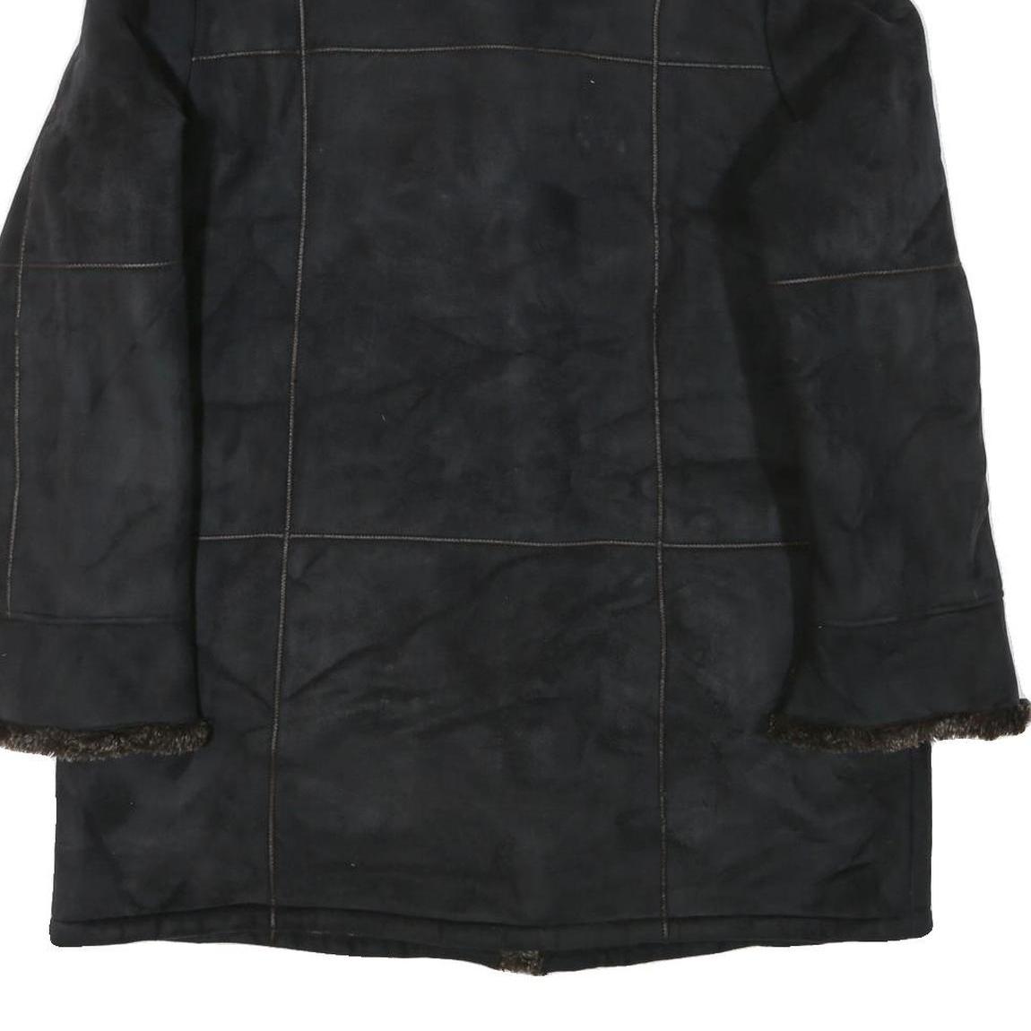 MANTEAUX Womens Black Faux Fur Collar Button Jacket XL Polyester Blend Warm