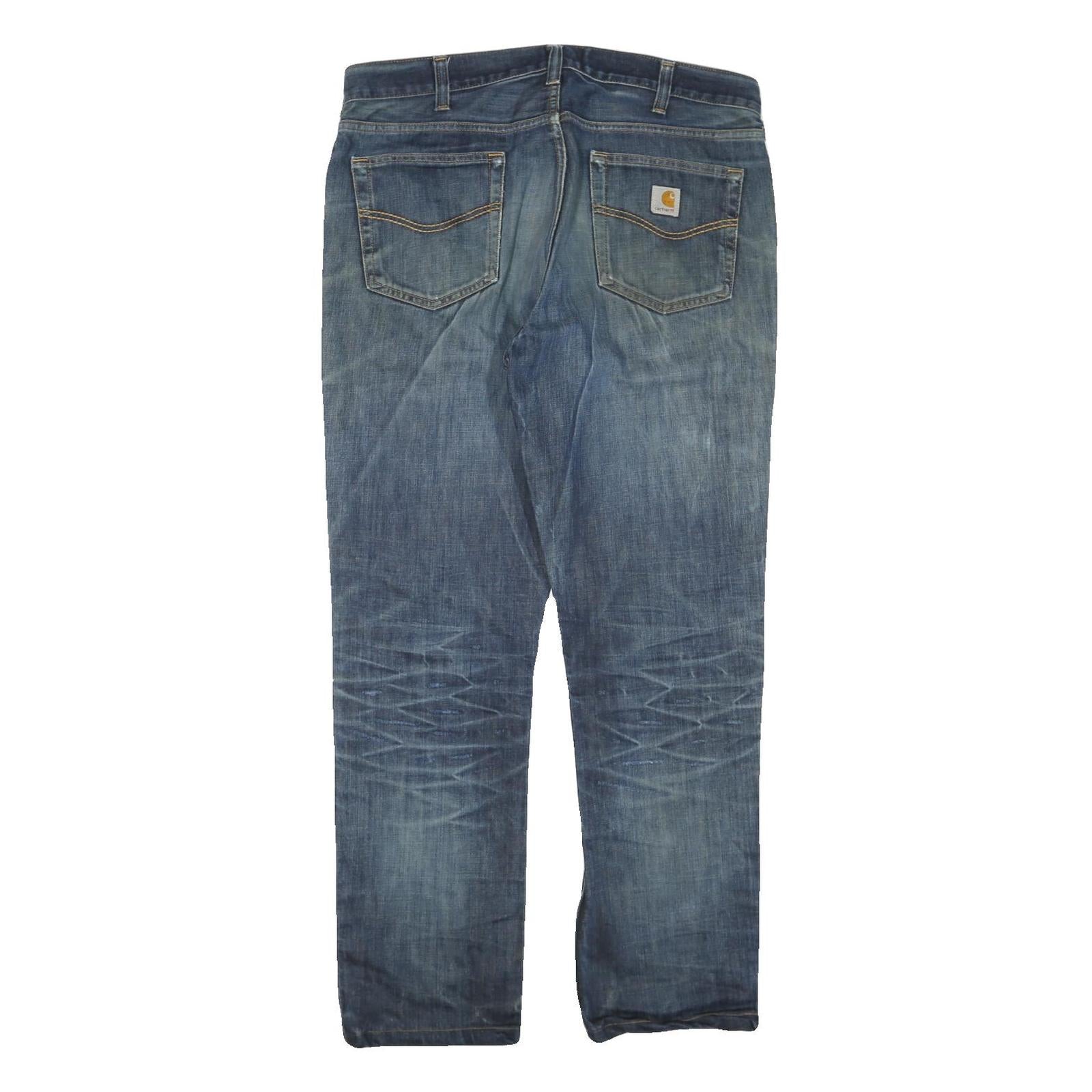 CARHARTT Mens Regular Blue Denim Slim Straight Jeans W36 L31 Distressed Zip