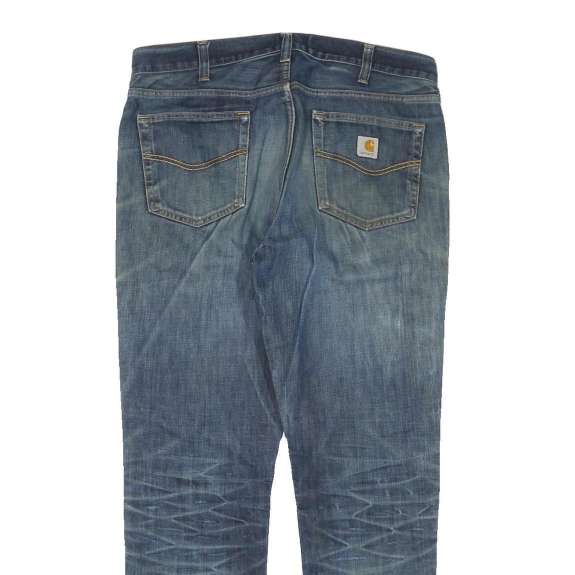 CARHARTT Mens Regular Blue Denim Slim Straight Jeans W36 L31 Distressed Zip