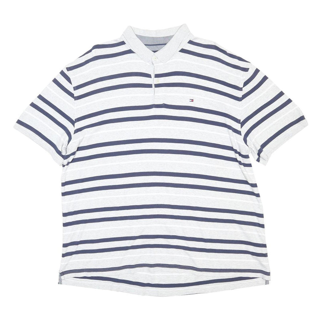 TOMMY HILFIGER Mens White & Navy Striped Short Sleeve Polo Shirt 2XL Classic Fit