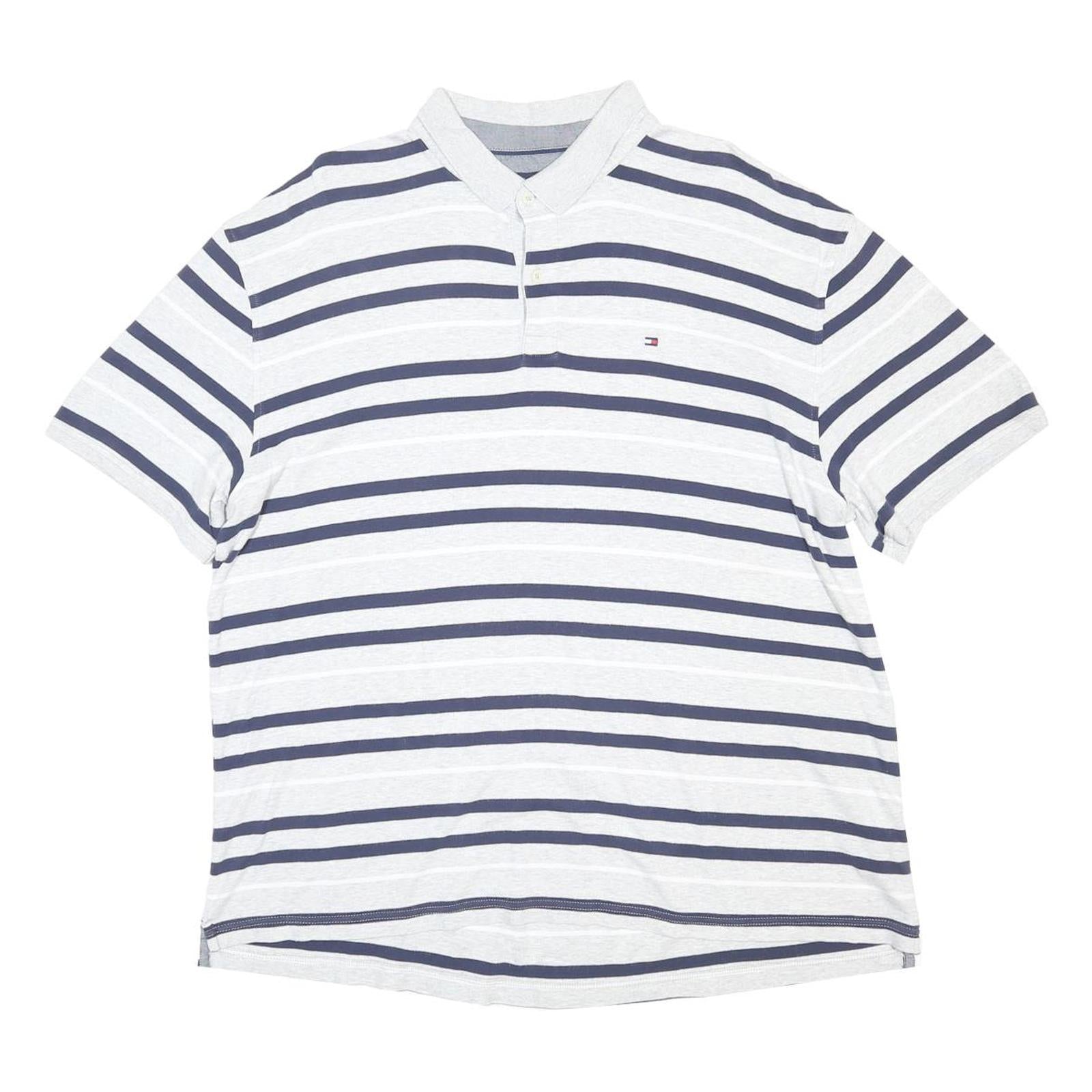 TOMMY HILFIGER Mens White & Navy Striped Short Sleeve Polo Shirt 2XL Classic Fit