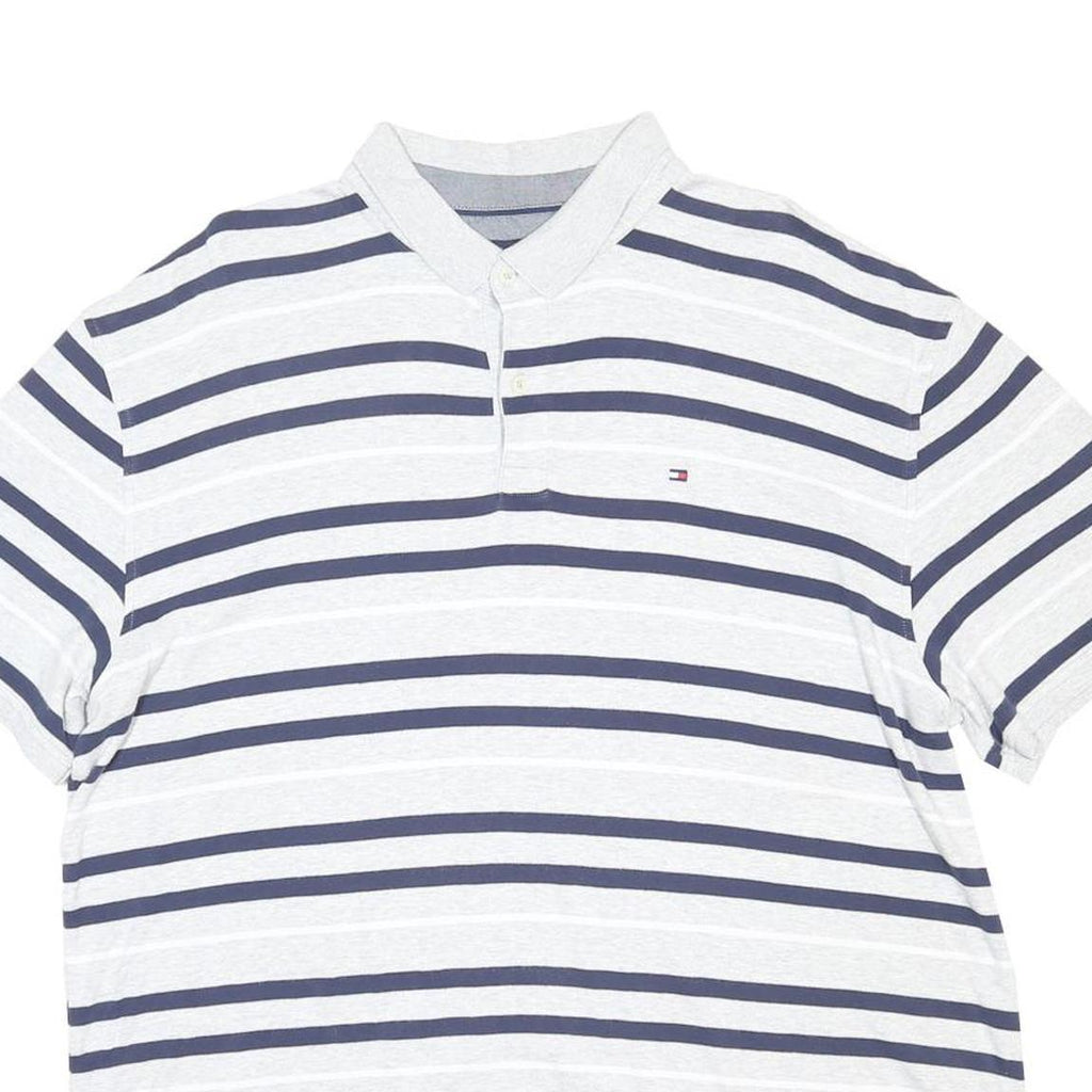 TOMMY HILFIGER Mens White & Navy Striped Short Sleeve Polo Shirt 2XL Classic Fit