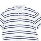 TOMMY HILFIGER Mens White & Navy Striped Short Sleeve Polo Shirt 2XL Classic Fit