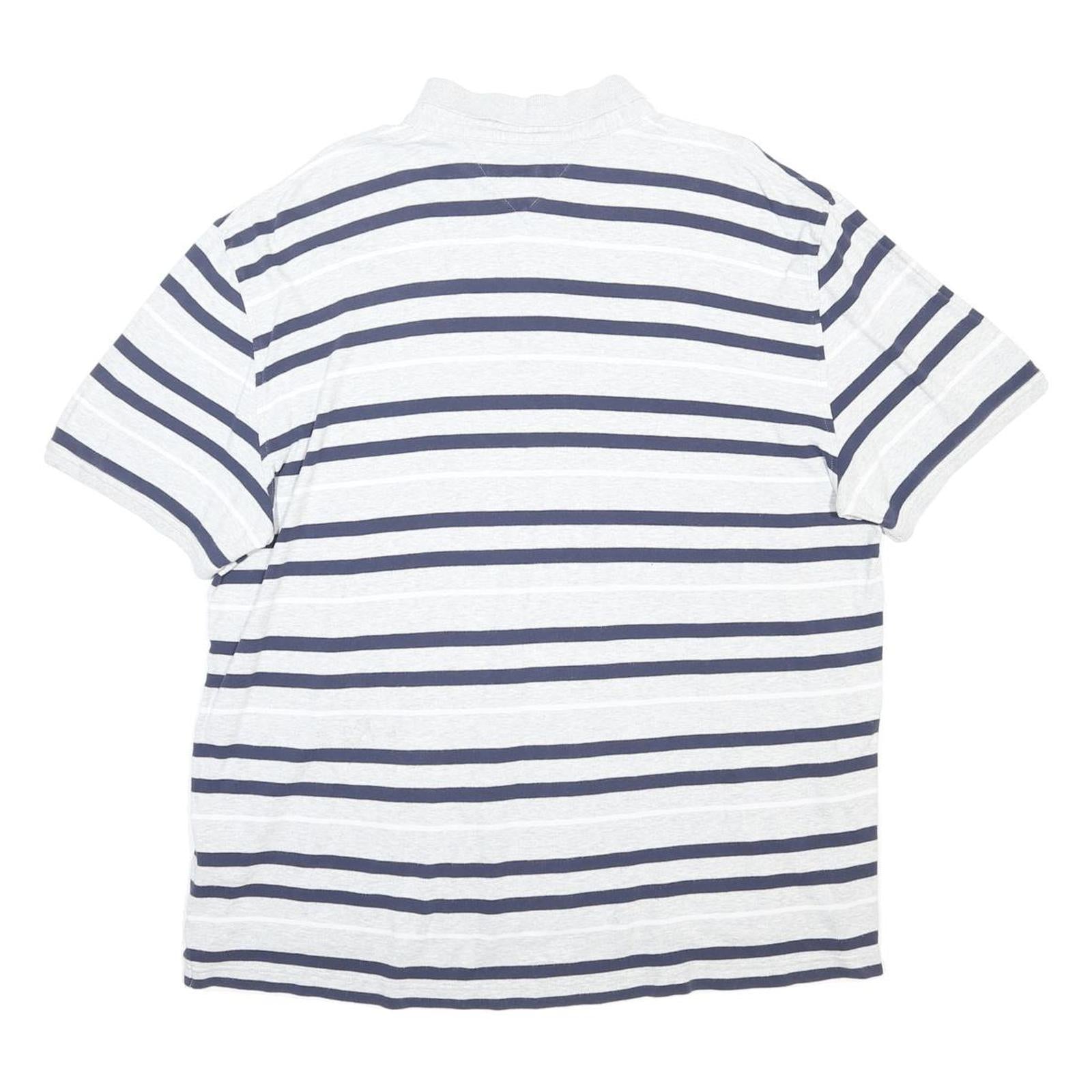 TOMMY HILFIGER Mens White & Navy Striped Short Sleeve Polo Shirt 2XL Classic Fit