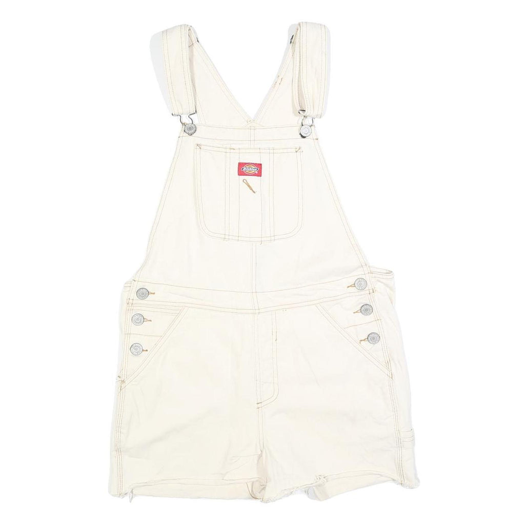 DICKIES Womens White Cotton Blend Short Dungarees M W36 L3 Workwear Casual