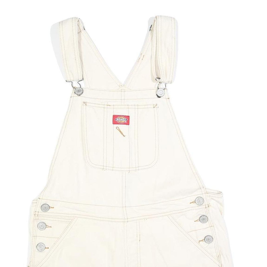 DICKIES Womens White Cotton Blend Short Dungarees M W36 L3 Workwear Casual