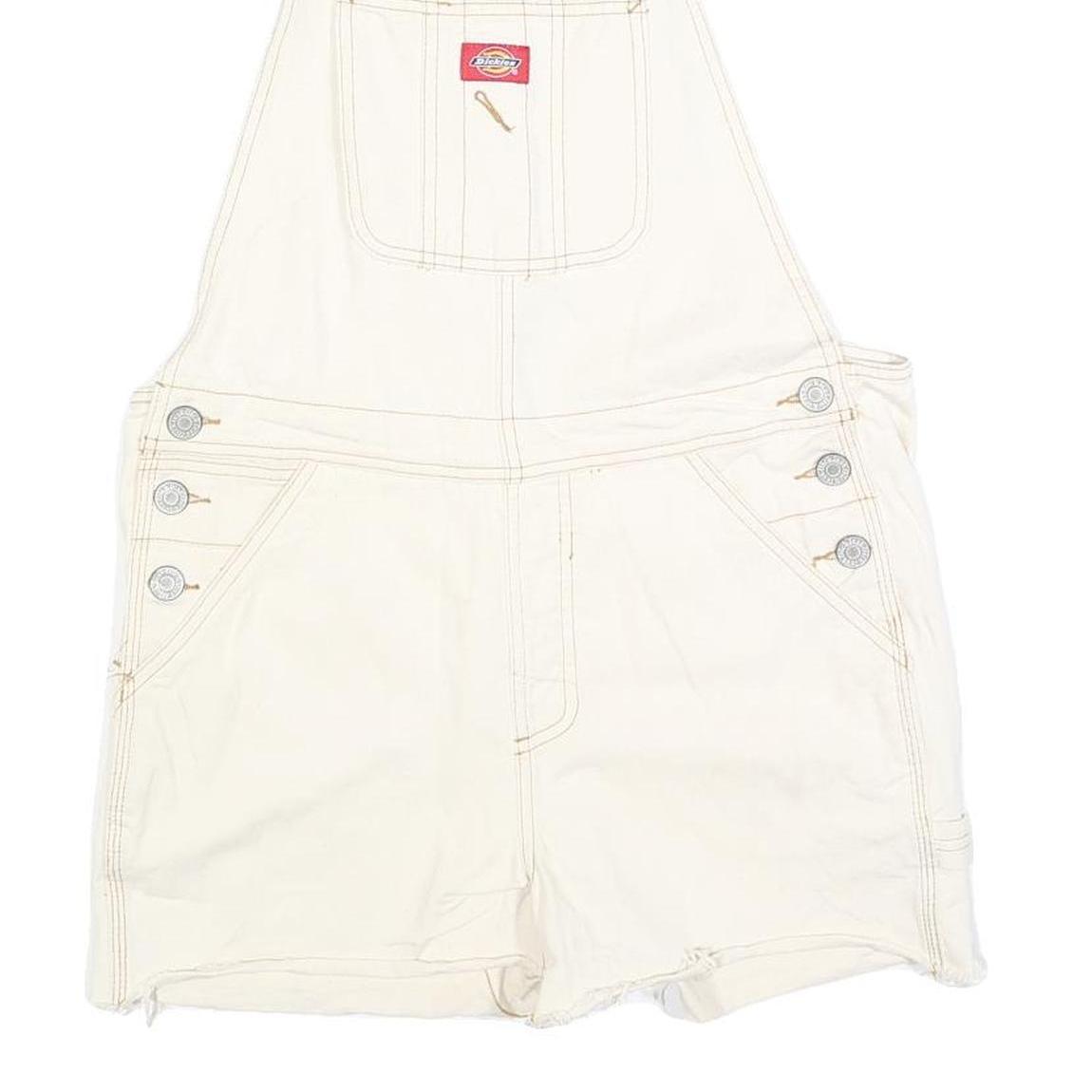 DICKIES Womens White Cotton Blend Short Dungarees M W36 L3 Workwear Casual