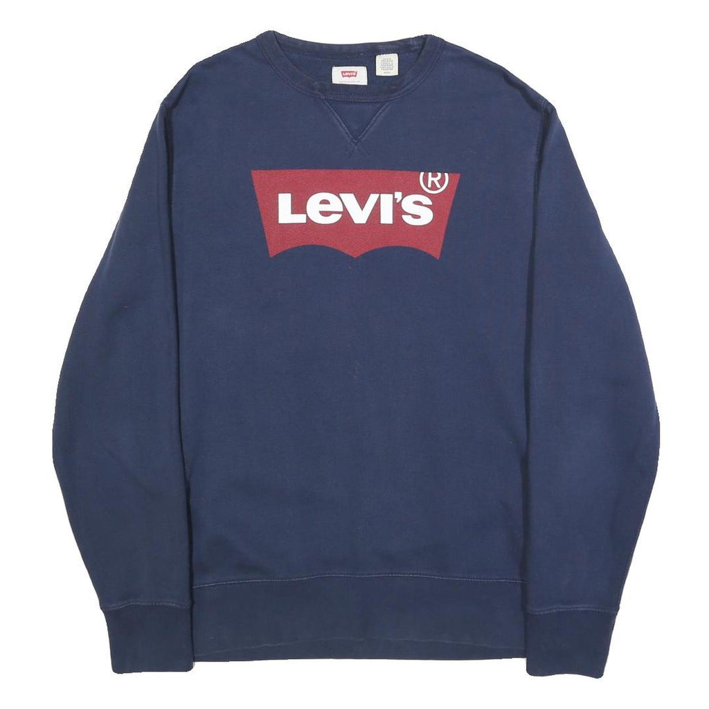 LEVI'S Mens Navy Blue Cotton Blend Sweatshirt S Crew Neck Logo Print