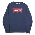 LEVI'S Mens Navy Blue Cotton Blend Sweatshirt S Crew Neck Logo Print