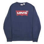 LEVI'S Mens Navy Blue Cotton Blend Sweatshirt S Crew Neck Logo Print