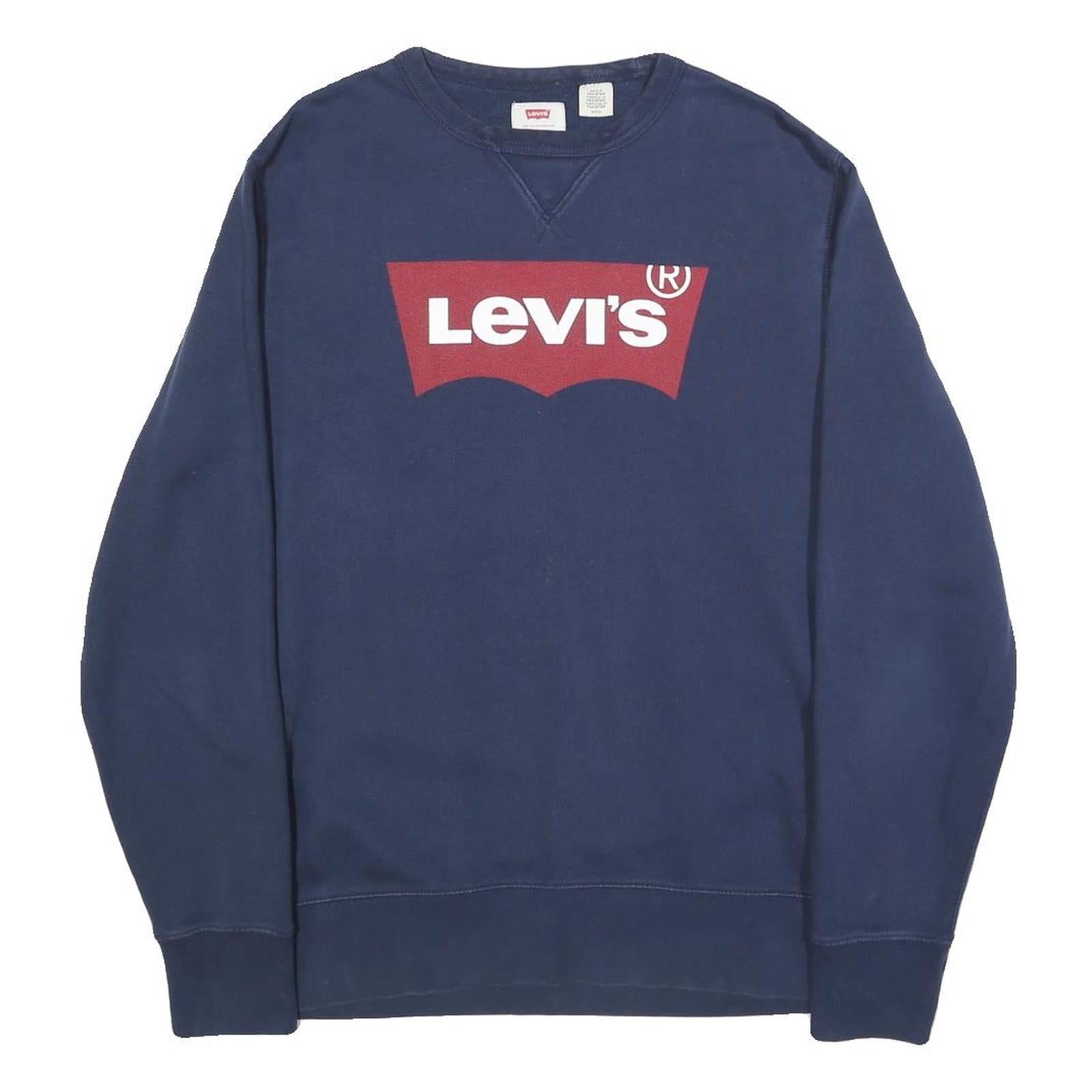 LEVI'S Mens Navy Blue Cotton Blend Sweatshirt S Crew Neck Logo Print