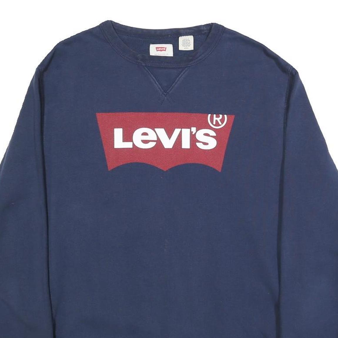 LEVI'S Mens Navy Blue Cotton Blend Sweatshirt S Crew Neck Logo Print